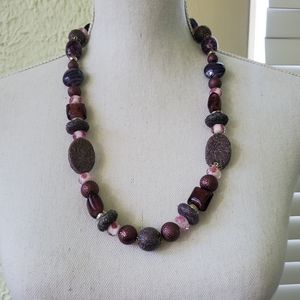 Necklace Purple Silver Tone glass crystal lucite  Round Oval Beaded Statement